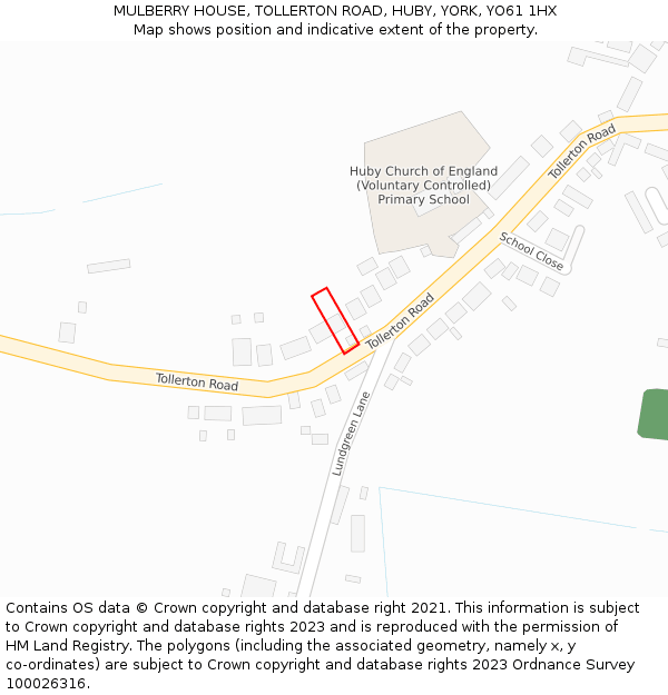 MULBERRY HOUSE, TOLLERTON ROAD, HUBY, YORK, YO61 1HX: Location map and indicative extent of plot