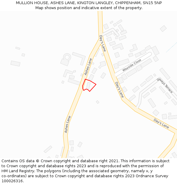 MULLION HOUSE, ASHES LANE, KINGTON LANGLEY, CHIPPENHAM, SN15 5NP: Location map and indicative extent of plot