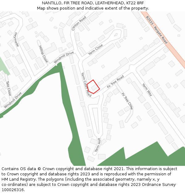 NANTILLO, FIR TREE ROAD, LEATHERHEAD, KT22 8RF: Location map and indicative extent of plot