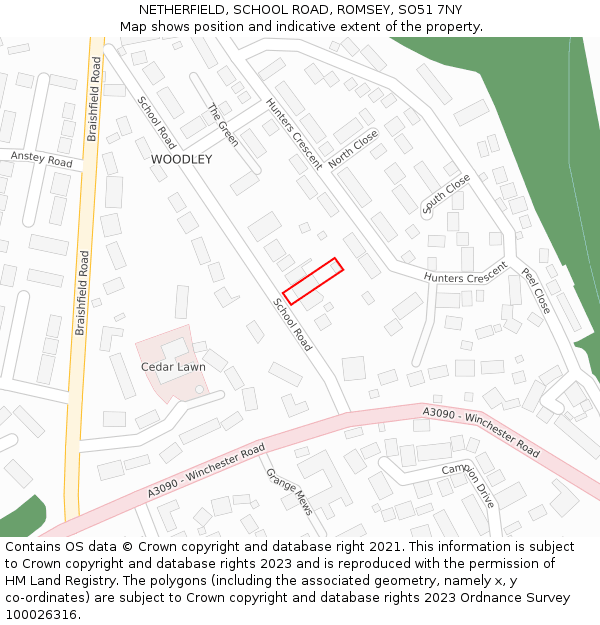 NETHERFIELD, SCHOOL ROAD, ROMSEY, SO51 7NY: Location map and indicative extent of plot