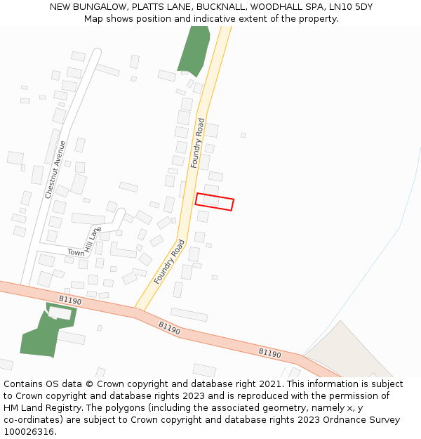 NEW BUNGALOW, PLATTS LANE, BUCKNALL, WOODHALL SPA, LN10 5DY: Location map and indicative extent of plot