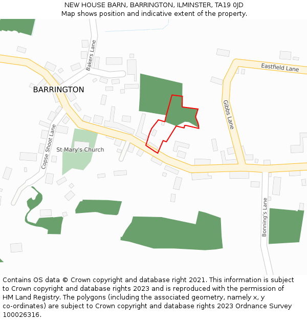 NEW HOUSE BARN, BARRINGTON, ILMINSTER, TA19 0JD: Location map and indicative extent of plot