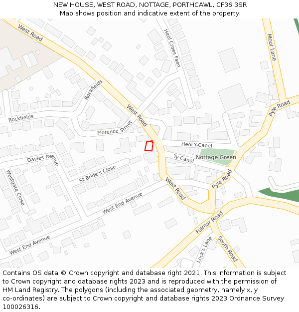 NEW HOUSE, WEST ROAD, NOTTAGE, PORTHCAWL, CF36 3SR: Location map and indicative extent of plot