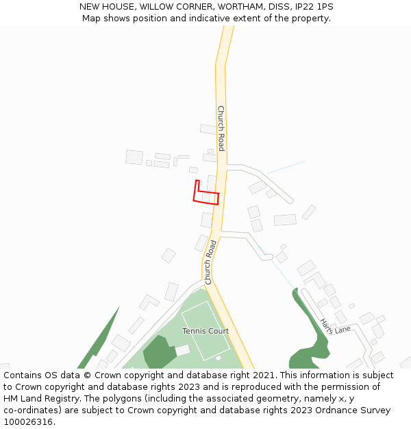 NEW HOUSE, WILLOW CORNER, WORTHAM, DISS, IP22 1PS: Location map and indicative extent of plot