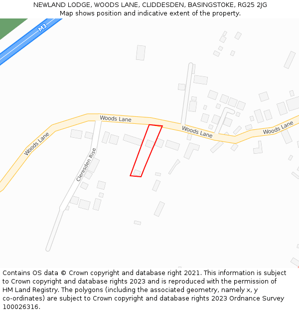 NEWLAND LODGE, WOODS LANE, CLIDDESDEN, BASINGSTOKE, RG25 2JG: Location map and indicative extent of plot