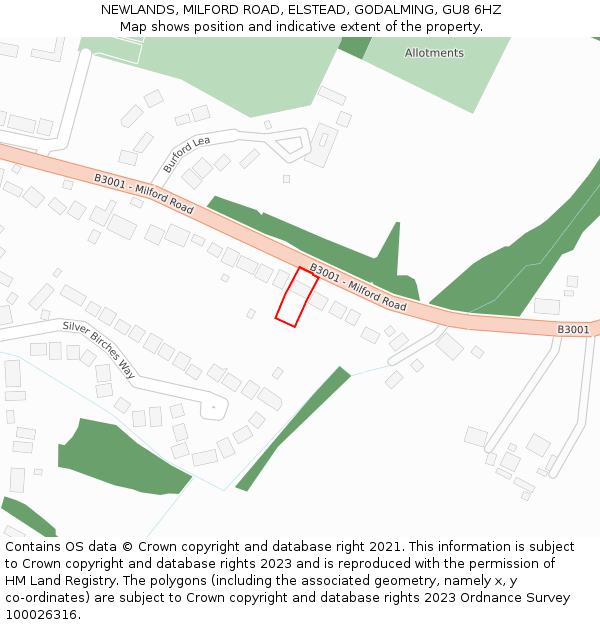 NEWLANDS, MILFORD ROAD, ELSTEAD, GODALMING, GU8 6HZ: Location map and indicative extent of plot