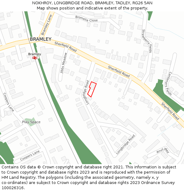 NOKHROY, LONGBRIDGE ROAD, BRAMLEY, TADLEY, RG26 5AN: Location map and indicative extent of plot