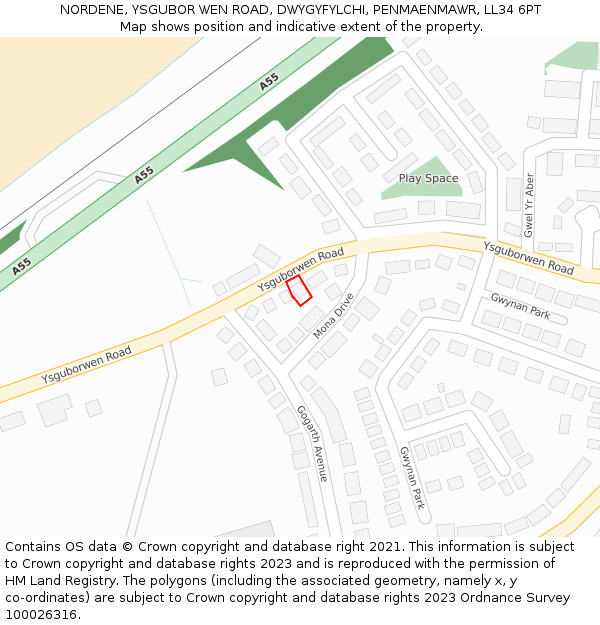 NORDENE, YSGUBOR WEN ROAD, DWYGYFYLCHI, PENMAENMAWR, LL34 6PT: Location map and indicative extent of plot