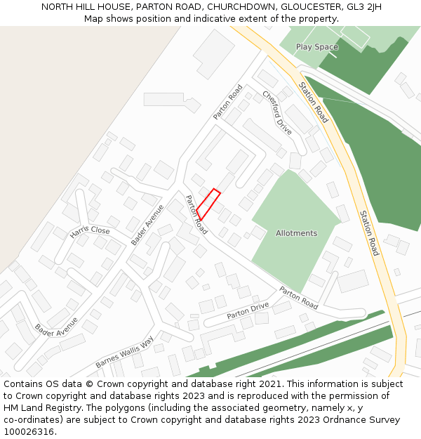 NORTH HILL HOUSE, PARTON ROAD, CHURCHDOWN, GLOUCESTER, GL3 2JH: Location map and indicative extent of plot