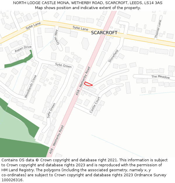 NORTH LODGE CASTLE MONA, WETHERBY ROAD, SCARCROFT, LEEDS, LS14 3AS: Location map and indicative extent of plot