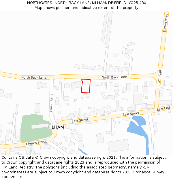 NORTHGATES, NORTH BACK LANE, KILHAM, DRIFFIELD, YO25 4RX: Location map and indicative extent of plot