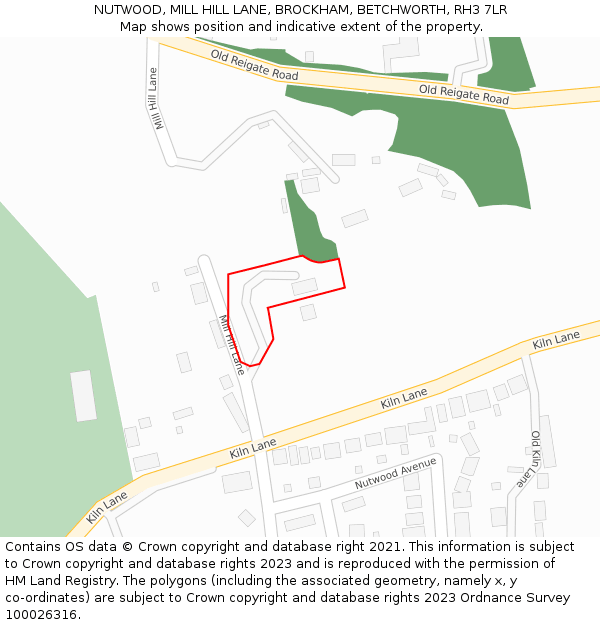 NUTWOOD, MILL HILL LANE, BROCKHAM, BETCHWORTH, RH3 7LR: Location map and indicative extent of plot