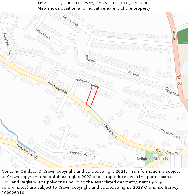 NYMSFELLE, THE RIDGEWAY, SAUNDERSFOOT, SA69 9LE: Location map and indicative extent of plot