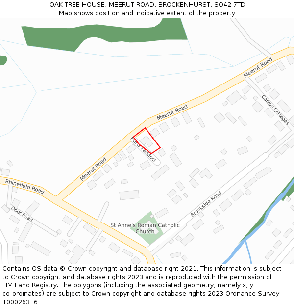 OAK TREE HOUSE, MEERUT ROAD, BROCKENHURST, SO42 7TD: Location map and indicative extent of plot