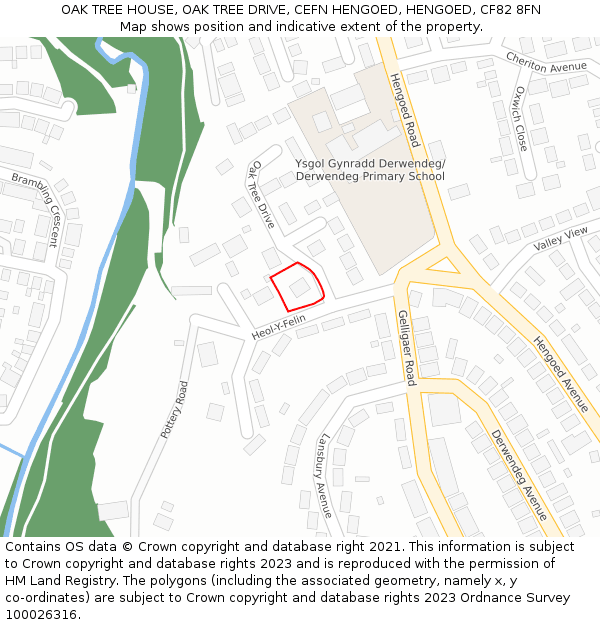 OAK TREE HOUSE, OAK TREE DRIVE, CEFN HENGOED, HENGOED, CF82 8FN: Location map and indicative extent of plot