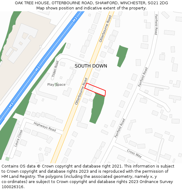 OAK TREE HOUSE, OTTERBOURNE ROAD, SHAWFORD, WINCHESTER, SO21 2DG: Location map and indicative extent of plot