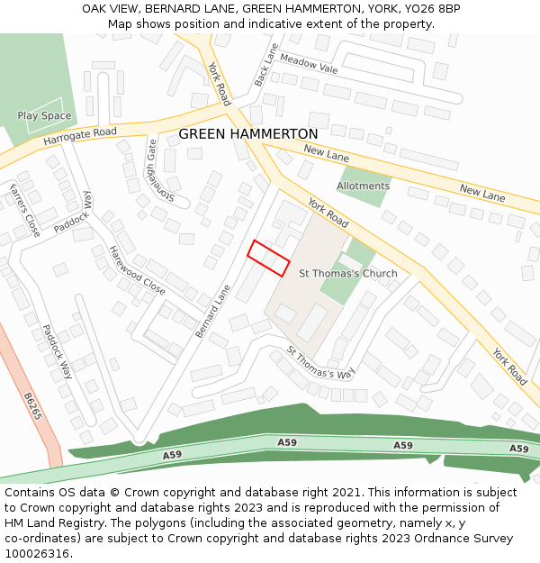 OAK VIEW, BERNARD LANE, GREEN HAMMERTON, YORK, YO26 8BP: Location map and indicative extent of plot