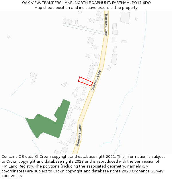 OAK VIEW, TRAMPERS LANE, NORTH BOARHUNT, FAREHAM, PO17 6DQ: Location map and indicative extent of plot