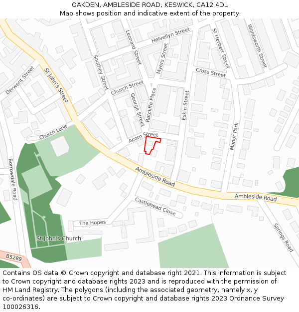 OAKDEN, AMBLESIDE ROAD, KESWICK, CA12 4DL: Location map and indicative extent of plot