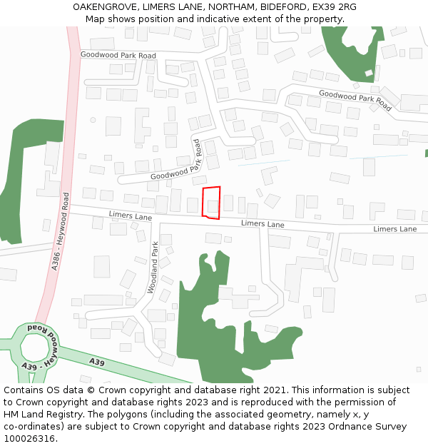 OAKENGROVE, LIMERS LANE, NORTHAM, BIDEFORD, EX39 2RG: Location map and indicative extent of plot