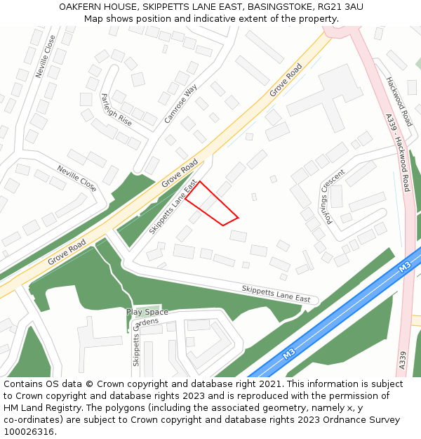 OAKFERN HOUSE, SKIPPETTS LANE EAST, BASINGSTOKE, RG21 3AU: Location map and indicative extent of plot