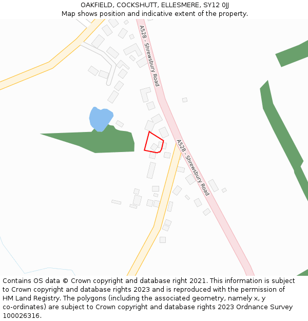 OAKFIELD, COCKSHUTT, ELLESMERE, SY12 0JJ: Location map and indicative extent of plot