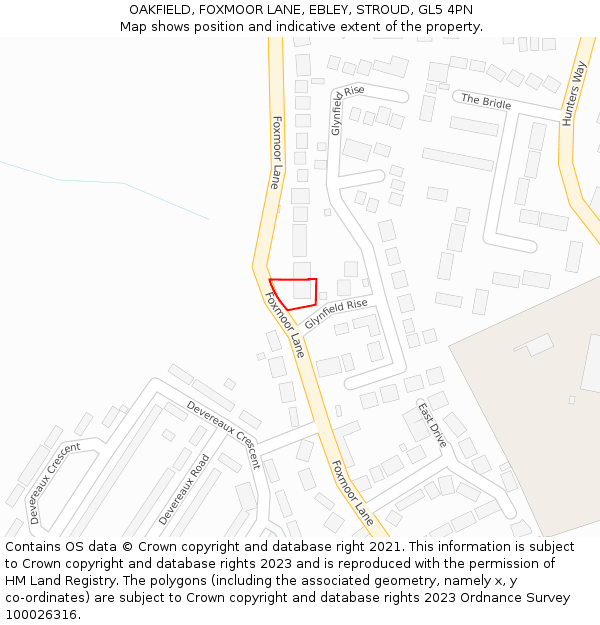 OAKFIELD, FOXMOOR LANE, EBLEY, STROUD, GL5 4PN: Location map and indicative extent of plot