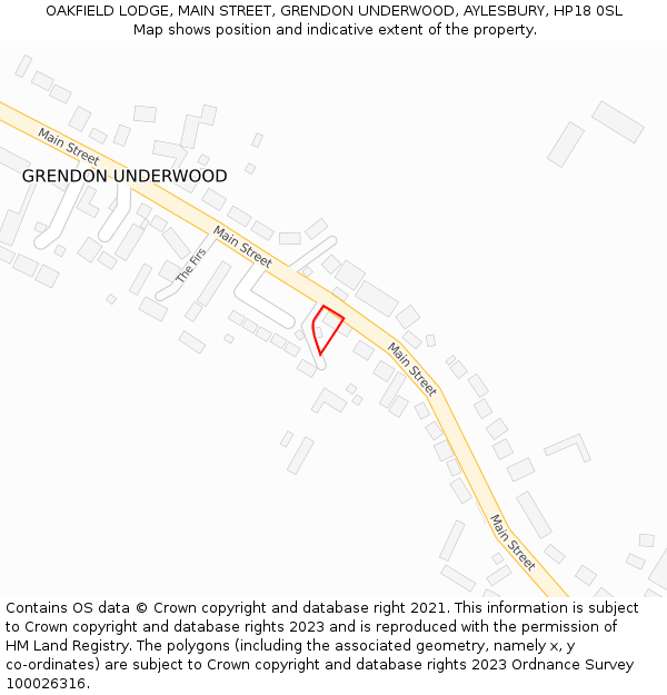 OAKFIELD LODGE, MAIN STREET, GRENDON UNDERWOOD, AYLESBURY, HP18 0SL: Location map and indicative extent of plot