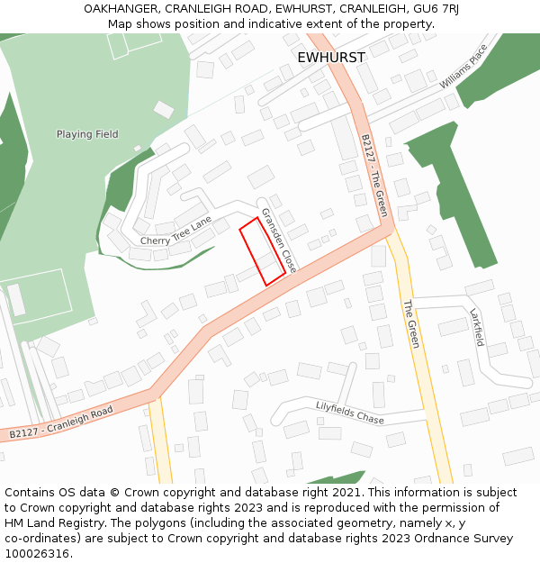 OAKHANGER, CRANLEIGH ROAD, EWHURST, CRANLEIGH, GU6 7RJ: Location map and indicative extent of plot