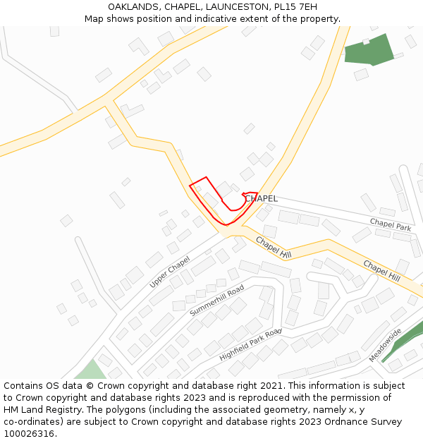 OAKLANDS, CHAPEL, LAUNCESTON, PL15 7EH: Location map and indicative extent of plot