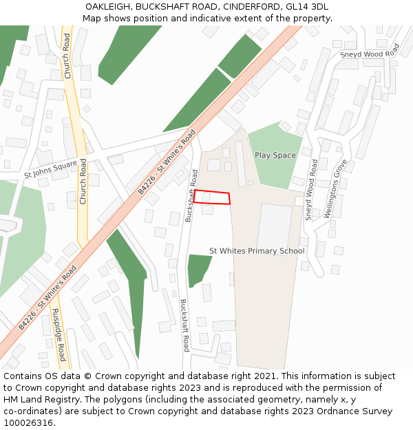 OAKLEIGH, BUCKSHAFT ROAD, CINDERFORD, GL14 3DL: Location map and indicative extent of plot