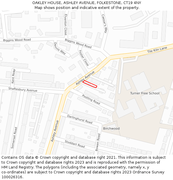 OAKLEY HOUSE, ASHLEY AVENUE, FOLKESTONE, CT19 4NY: Location map and indicative extent of plot