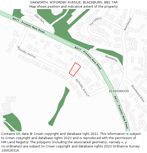 OAKWORTH, WYFORDBY AVENUE, BLACKBURN, BB2 7AR: Location map and indicative extent of plot