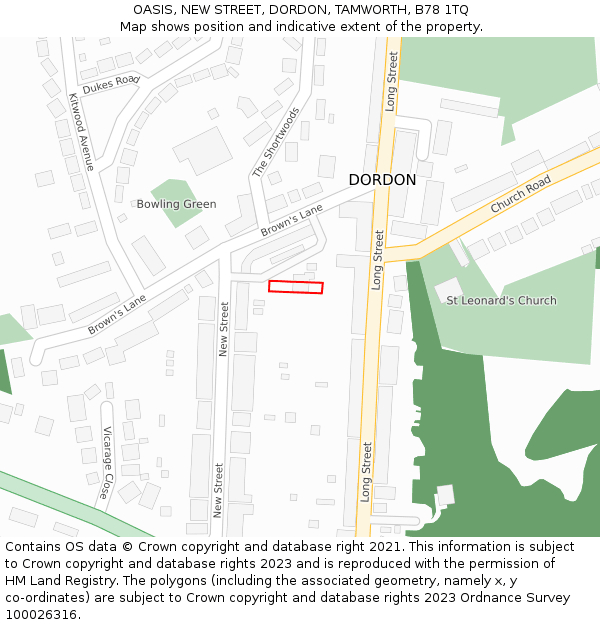 OASIS, NEW STREET, DORDON, TAMWORTH, B78 1TQ: Location map and indicative extent of plot