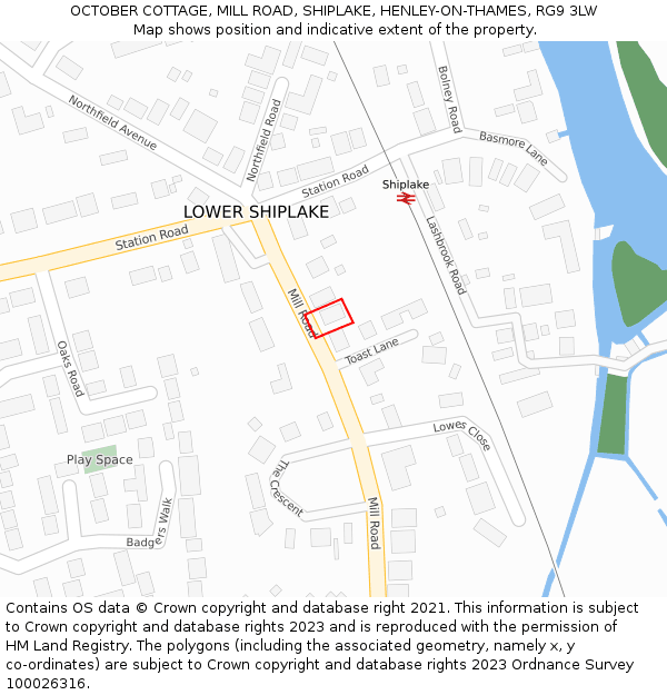 OCTOBER COTTAGE, MILL ROAD, SHIPLAKE, HENLEY-ON-THAMES, RG9 3LW: Location map and indicative extent of plot