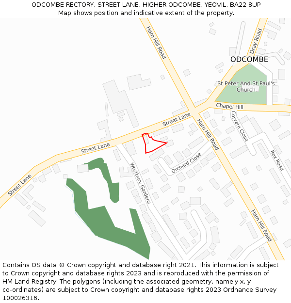 ODCOMBE RECTORY, STREET LANE, HIGHER ODCOMBE, YEOVIL, BA22 8UP: Location map and indicative extent of plot