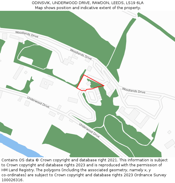 ODINSVIK, UNDERWOOD DRIVE, RAWDON, LEEDS, LS19 6LA: Location map and indicative extent of plot