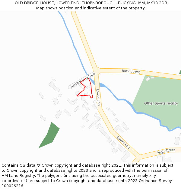 OLD BRIDGE HOUSE, LOWER END, THORNBOROUGH, BUCKINGHAM, MK18 2DB: Location map and indicative extent of plot