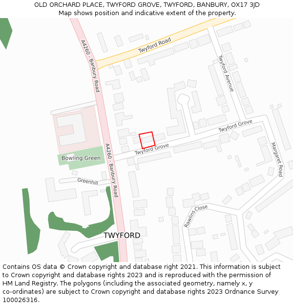 OLD ORCHARD PLACE, TWYFORD GROVE, TWYFORD, BANBURY, OX17 3JD: Location map and indicative extent of plot