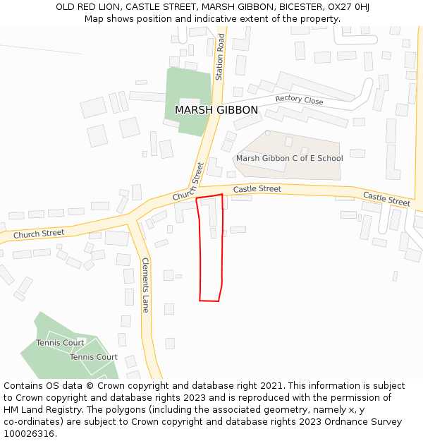 OLD RED LION, CASTLE STREET, MARSH GIBBON, BICESTER, OX27 0HJ: Location map and indicative extent of plot