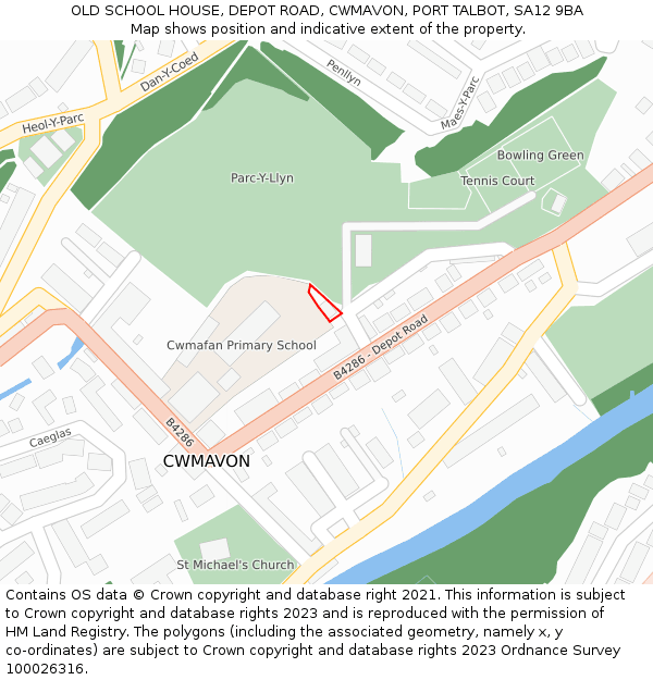 OLD SCHOOL HOUSE, DEPOT ROAD, CWMAVON, PORT TALBOT, SA12 9BA: Location map and indicative extent of plot