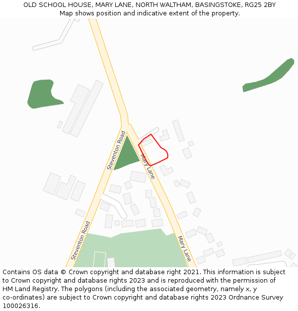 OLD SCHOOL HOUSE, MARY LANE, NORTH WALTHAM, BASINGSTOKE, RG25 2BY: Location map and indicative extent of plot