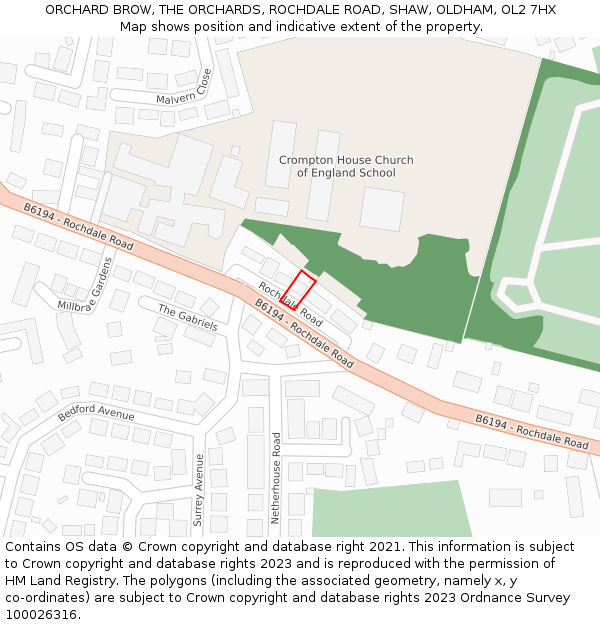 ORCHARD BROW, THE ORCHARDS, ROCHDALE ROAD, SHAW, OLDHAM, OL2 7HX: Location map and indicative extent of plot