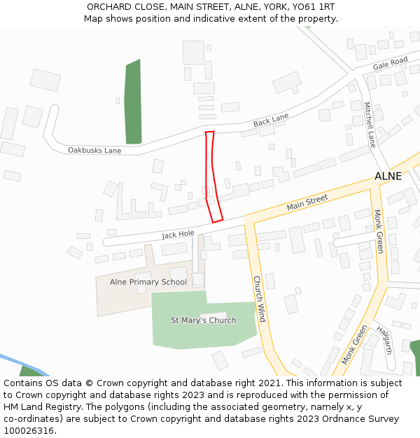 ORCHARD CLOSE, MAIN STREET, ALNE, YORK, YO61 1RT: Location map and indicative extent of plot