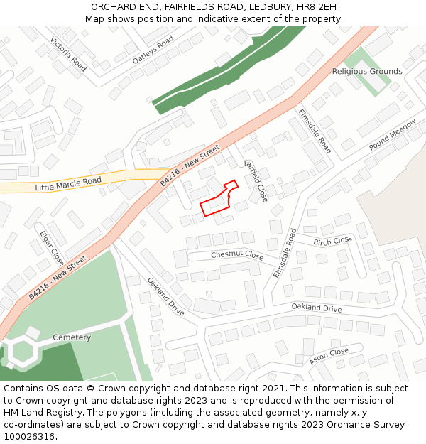 ORCHARD END, FAIRFIELDS ROAD, LEDBURY, HR8 2EH: Location map and indicative extent of plot