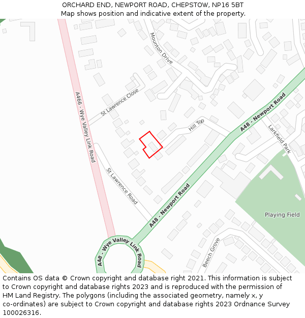 ORCHARD END, NEWPORT ROAD, CHEPSTOW, NP16 5BT: Location map and indicative extent of plot