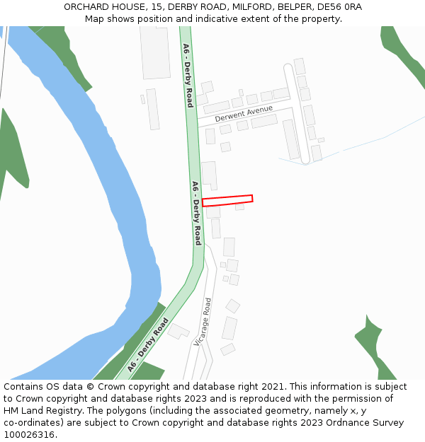 ORCHARD HOUSE, 15, DERBY ROAD, MILFORD, BELPER, DE56 0RA: Location map and indicative extent of plot