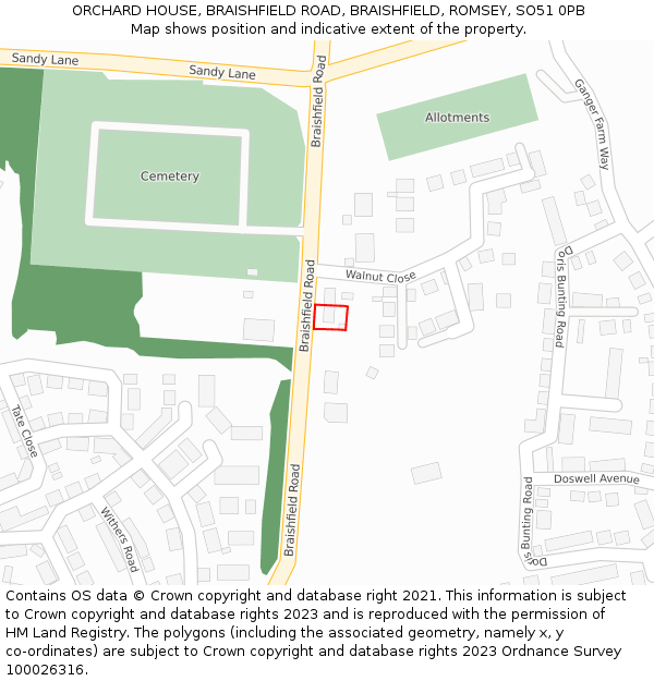 ORCHARD HOUSE, BRAISHFIELD ROAD, BRAISHFIELD, ROMSEY, SO51 0PB: Location map and indicative extent of plot