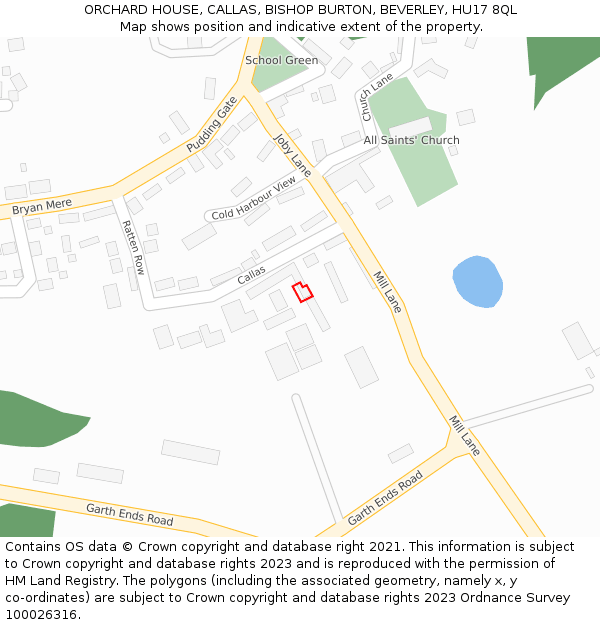 ORCHARD HOUSE, CALLAS, BISHOP BURTON, BEVERLEY, HU17 8QL: Location map and indicative extent of plot