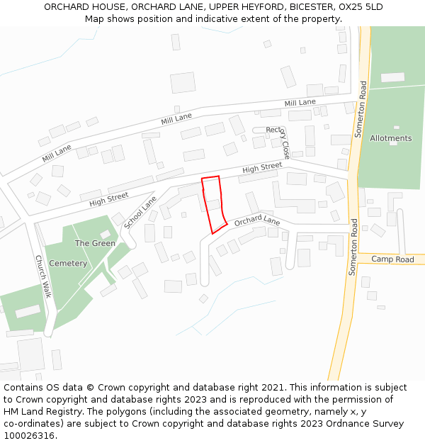 ORCHARD HOUSE, ORCHARD LANE, UPPER HEYFORD, BICESTER, OX25 5LD: Location map and indicative extent of plot